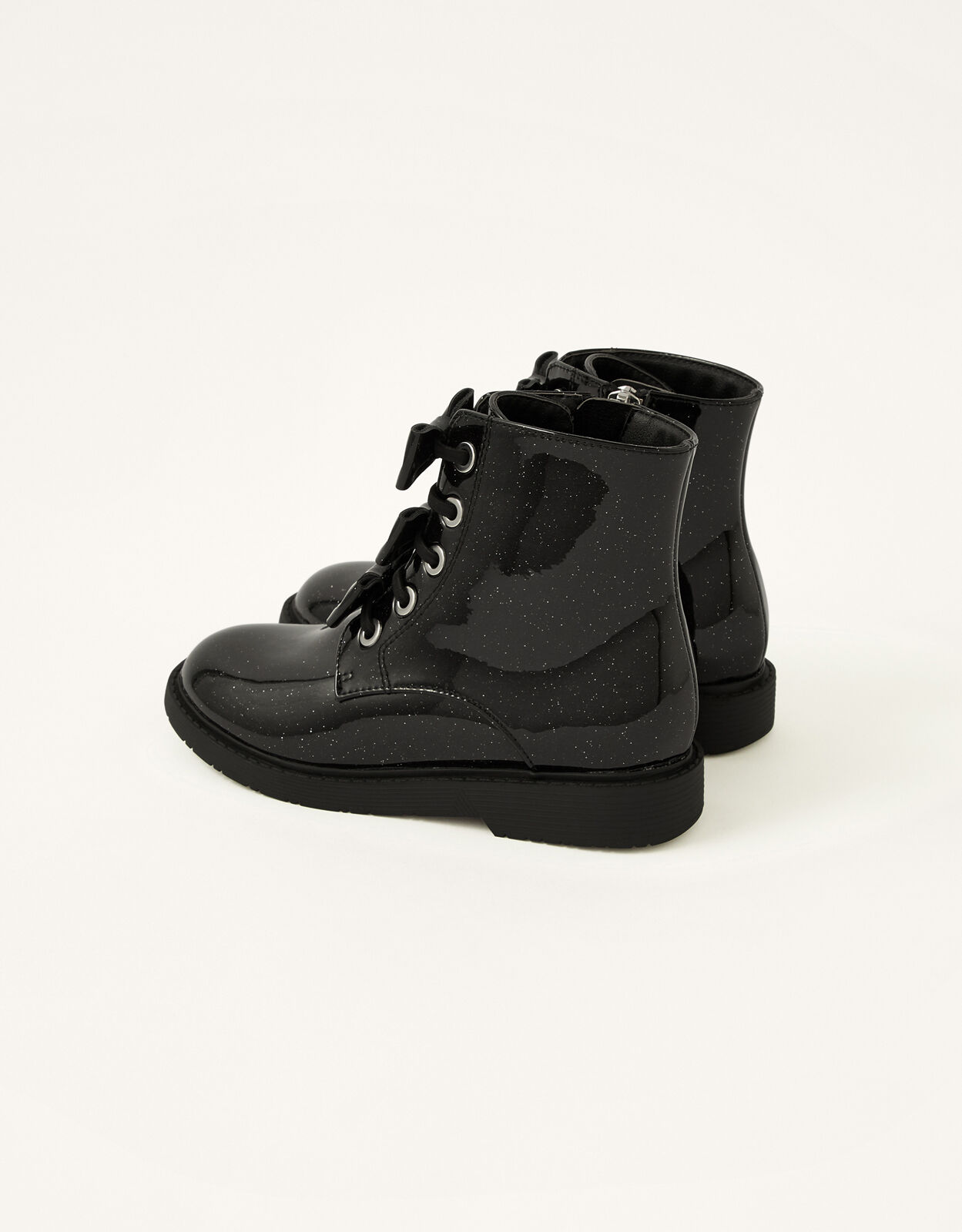 Glittery Bow Lace-Up Boots Black