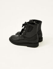 Glittery Bow Lace-Up Boots, Black (BLACK), large