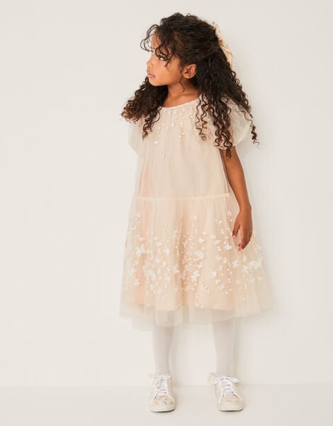 Astrid Appliqu&eacute; Butterfly Swing Dress, White (WARM IVORY), large