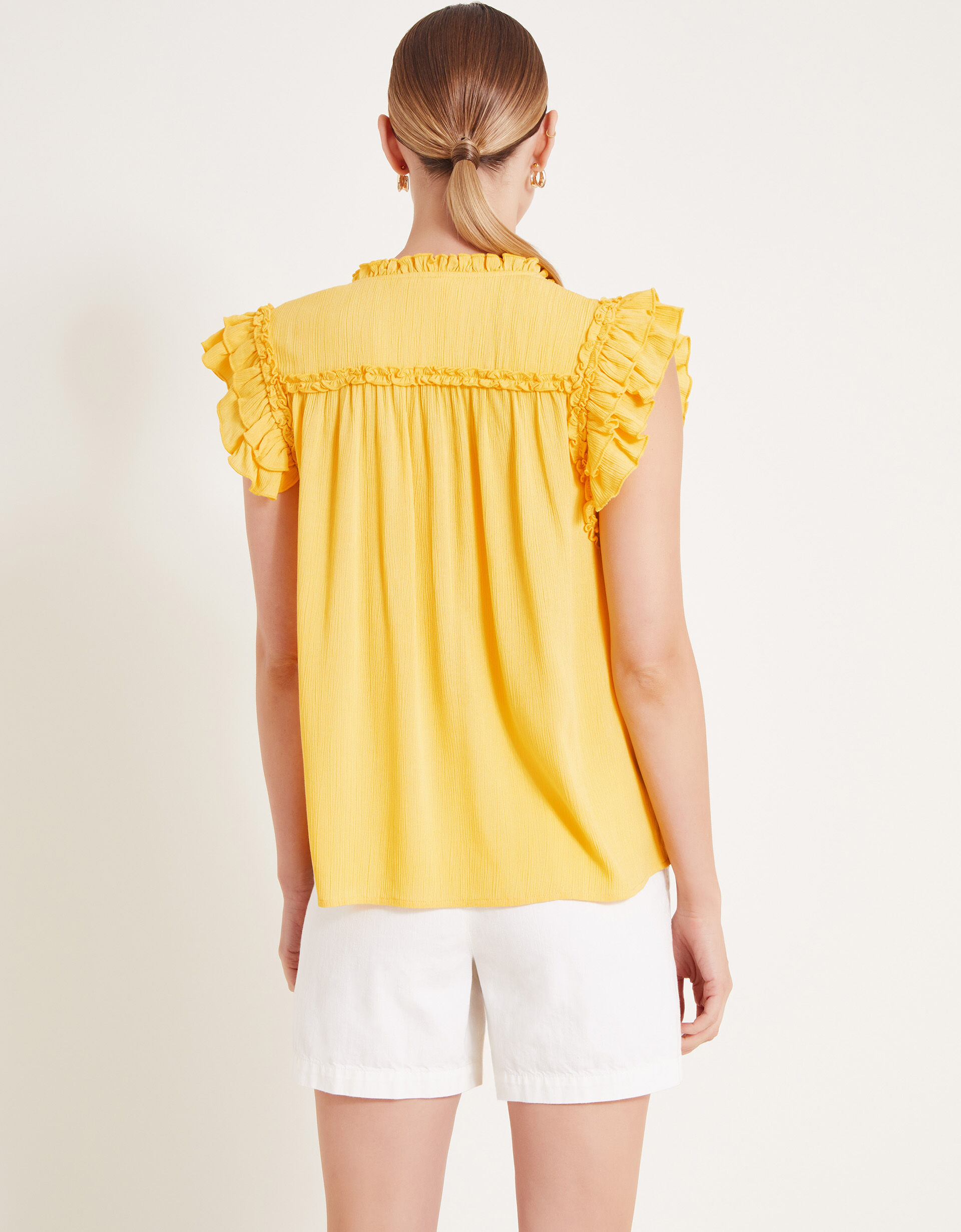 Yellow ruffle sleeve top hot sale