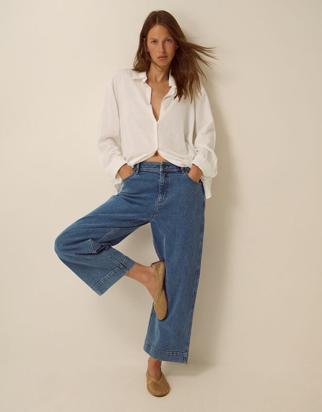 Hallie Regular Crop Wide Leg Jeans, Blue (MID AUTHENTIC BLUE), large