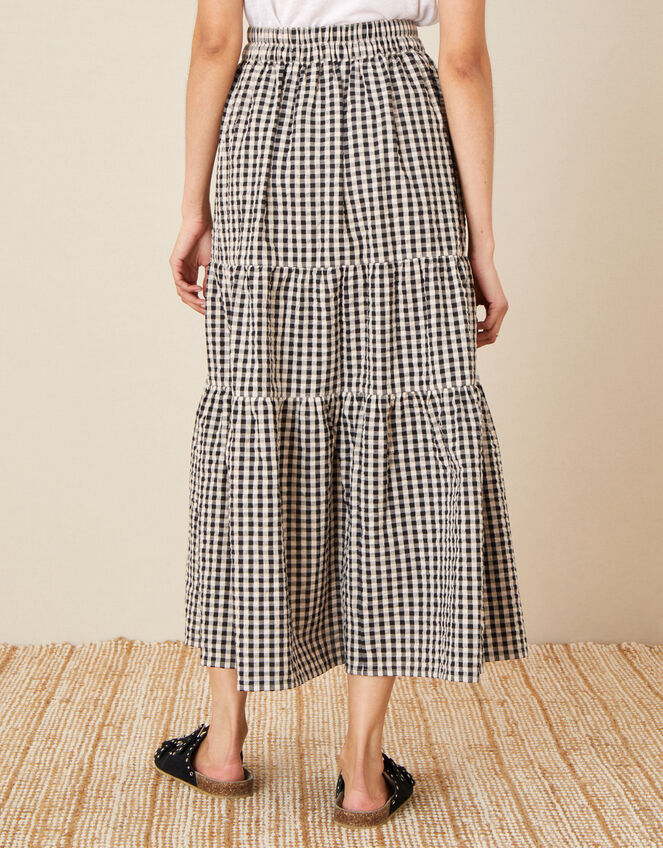 Gingham Tiered Skirt , Natural (NATURAL), large