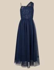 Zairan One-Shoulder Tulle Prom Dress, Blue (NAVY), large