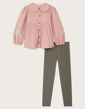 Embroidered Corduroy Blouse and Leggings Set, Purple (LILAC), large
