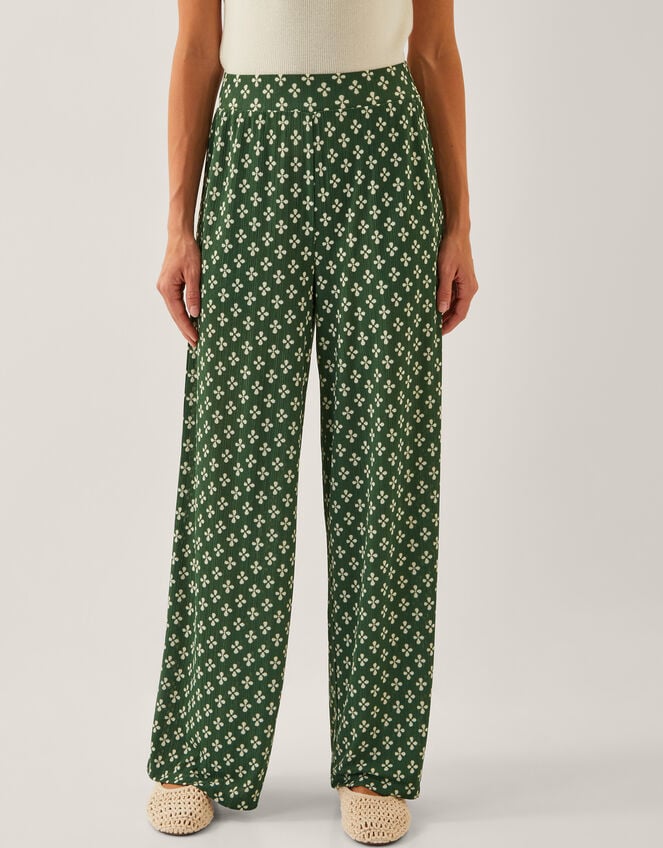 Daisey Geometric Wide Leg Pants, Green (KHAKI), large