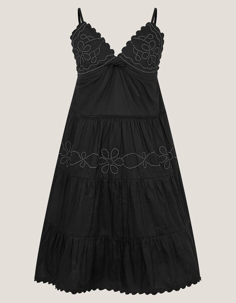 Floral Embroidered Tier Dress, Black (BLACK), large