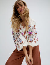 Raffya Dina Embroidered Blouse, Cream (CREAM), large