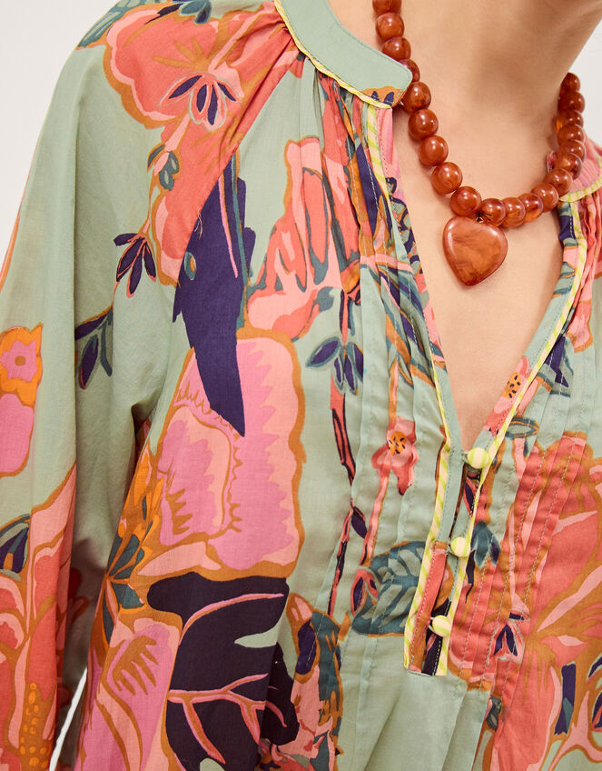 Carmen Floral Midi Tunic Dress, Green (SAGE), large