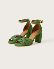 Suede Closed Back Heeled Sandals, Green (GREEN), large