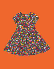 Frugi Spring Printed Skater Dress, Blue (NAVY), large