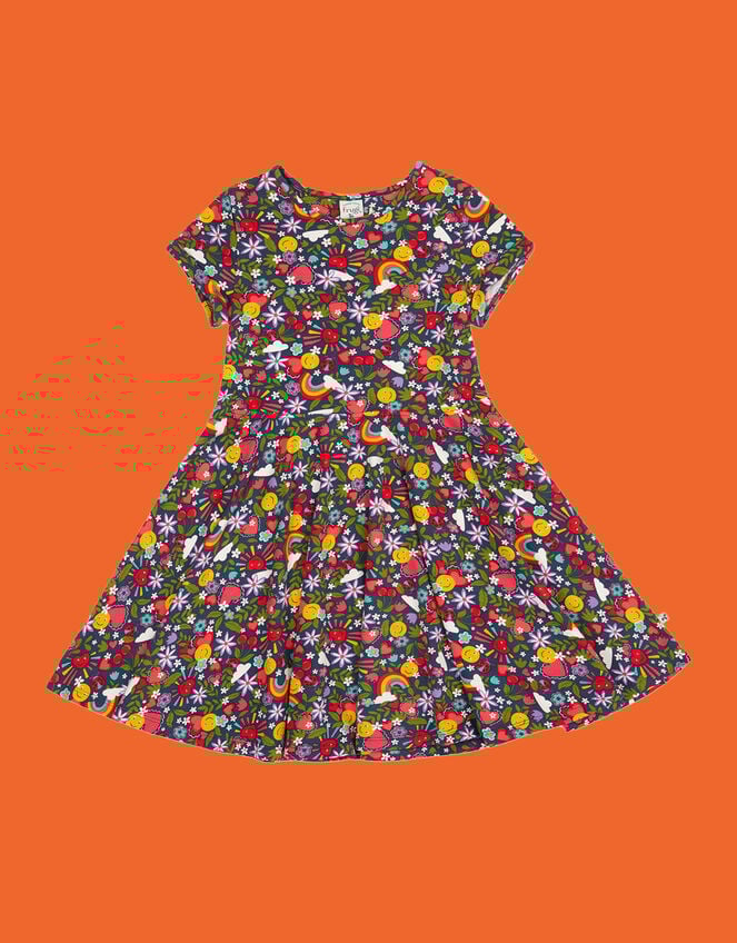 Frugi Spring Printed Skater Dress, Blue (NAVY), large