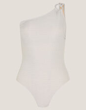 Kimi Glitter One-Shoulder Swimsuit, Silver (SILVER), large