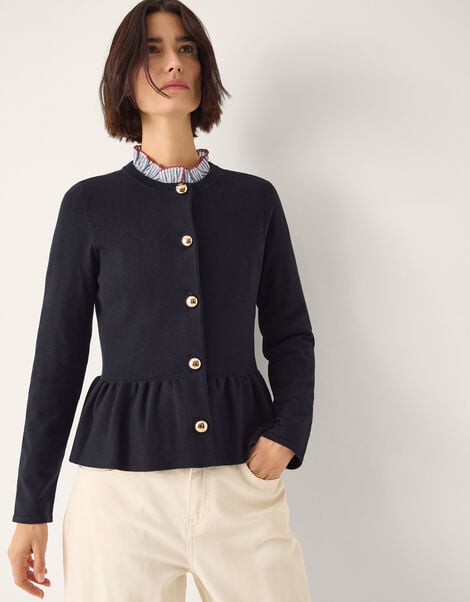 Prune Peplum Cardigan, Blue (NAVY), large