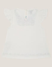 Embroidered Yoke Butterfly T-Shirt, White (WHITE), large