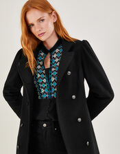 Diana Military Wool Pea Coat with Recycled Polyester, Black (BLACK), large