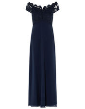 Dawn Lace Bardot Maxi Dress, Blue (NAVY), large