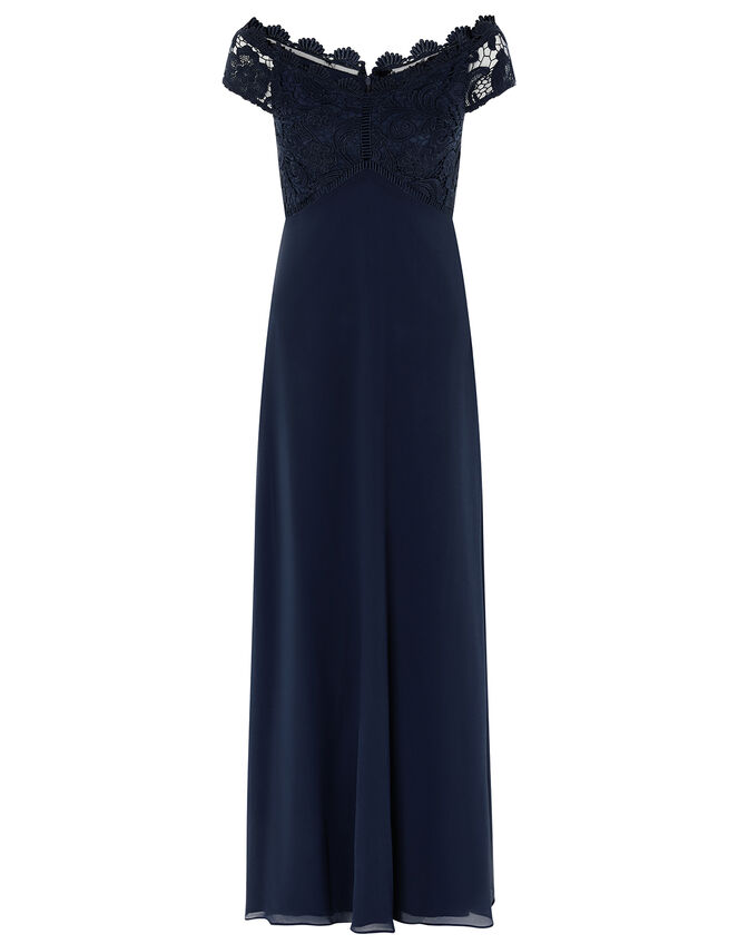 Dawn Lace Bardot Maxi Dress, Blue (NAVY), large