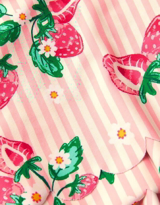 Baby Strawberry Print Scallop Trim Swimsuit, Pink (PINK), large