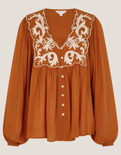 Jenna Embroidered Blouson Blouse, Copper (COPPER), large