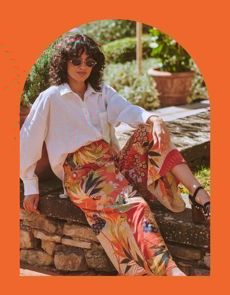 One Hundred Stars Fan Print Wide Leg Trousers, Red (RED), large