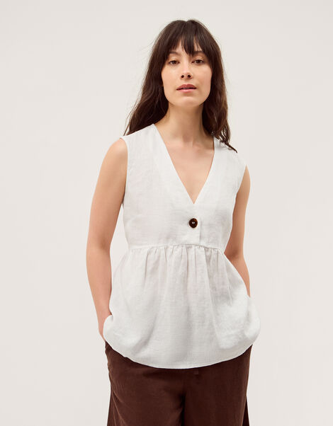 Posey Sleeveless Linen Top, White (WHITE), large