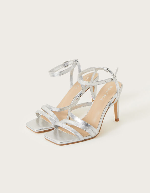 Strappy Square Toe Sandals, Silver (SILVER), large
