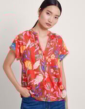 Alma Print Linen T-Shirt, Red (RED), large