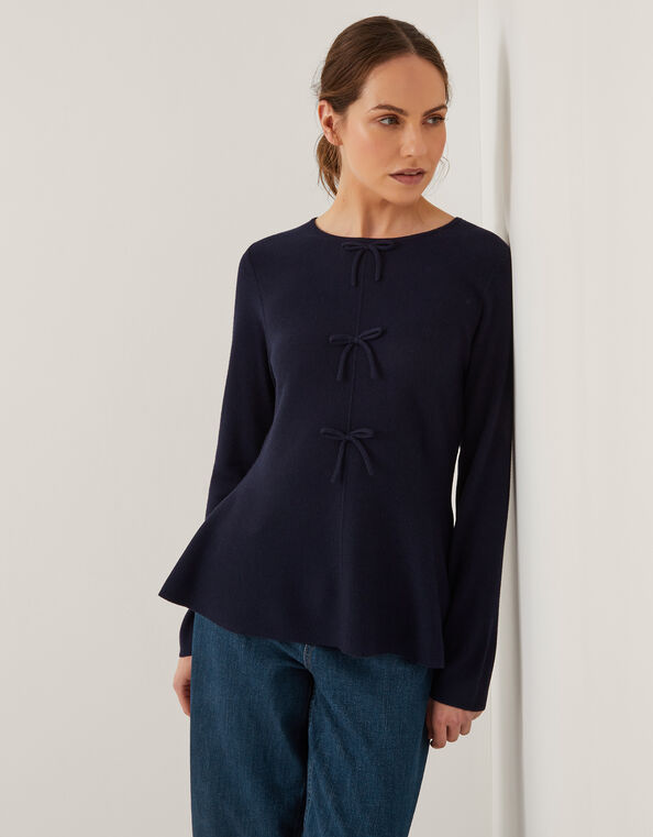 Paula Peplum Bow Jumper, Blue (NAVY), large