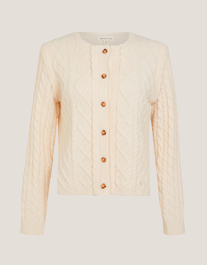 Cindy Cable Knit Cardigan, Ivory (IVORY), large