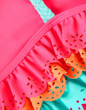 Asymmetrical Broderie Tier Swimsuit, Pink (PINK), large