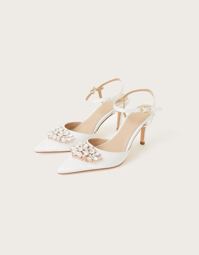 Two-Part Diamante Trim Bridal Shoes, Ivory (IVORY), large