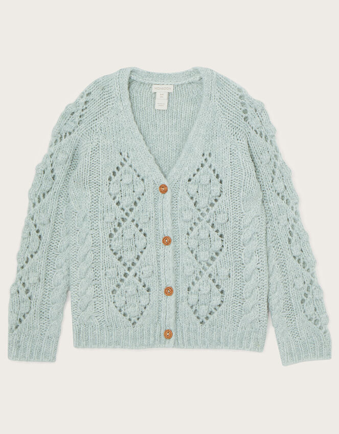 Cable Knit V-Neck Cardigan, Green (GREEN), large
