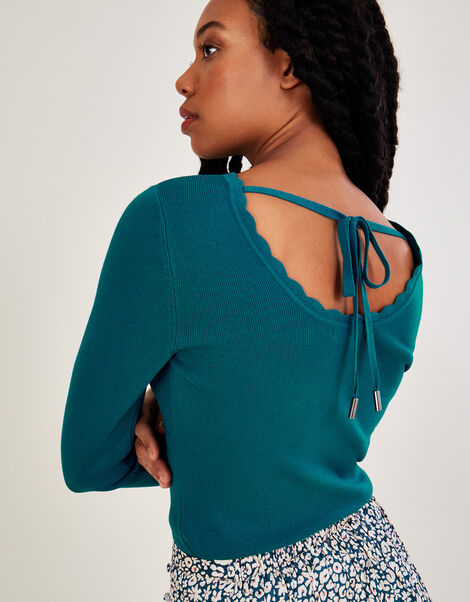 Round Tie Back Scoop Jumper with LENZING™ ECOVERO™ Teal, Teal (TEAL), large