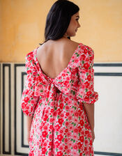 India & Mills Lottie Poppy Print Midi Dress, Pink (PINK), large