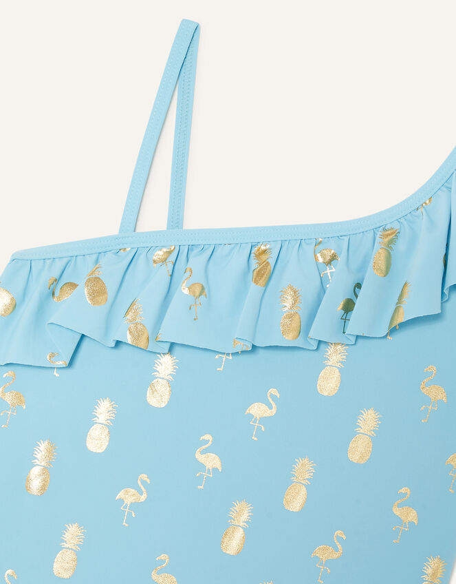 Flaming and Pineapple Foil Print Swimsuit, Blue (TURQUOISE), large