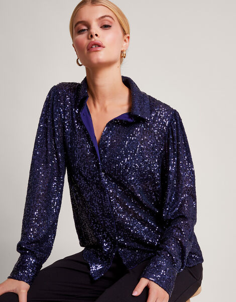Megan Sequin Shirt, Purple (PURPLE), large