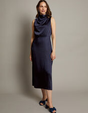 Livia Satin Cowl Halter Midi Dress, Blue (NAVY), large