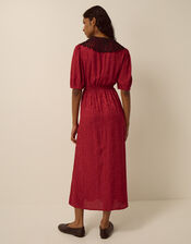 Tiana Collared Floral Jacquard Midi Dress, Red (BURGUNDY), large