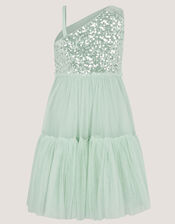 Asymmetrical Sequin Tulle Party Dress, Green (SAGE), large