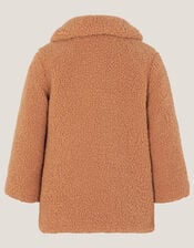 Baby Embroidered Floral Borg Coat, Camel (CAMEL), large