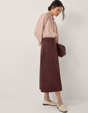 Rowan Suedette A-Line Midi Skirt, Brown (CHOCOLATE), large