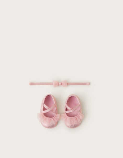 Baby Ruffle Flats and Bow Headband Set, Pink (PINK), large