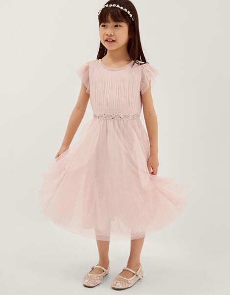 Pennie Embellished Ruffle Party Dress, Pink (PALE PINK), large