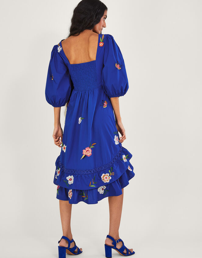 Ellie Embroidered Tiered Hem Dress, Blue (COBALT), large