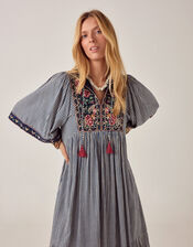 Maison Hotel Augusta Gingham Midi Dress, Blue (BLUE), large