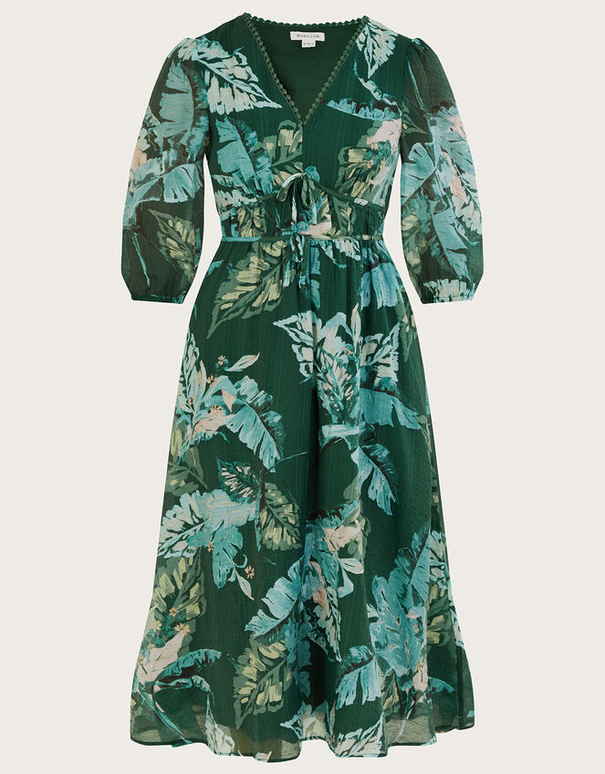 Clara Palm Print Tea Dress with LENZING™ ECOVERO™ , Green (GREEN), large