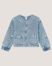 Embroidered Daisy Denim Jacket, Blue (BLUE), large
