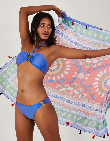 Ring Detail Plain Bikini Bottoms with Recycled Polyester, Blue (BLUE), large