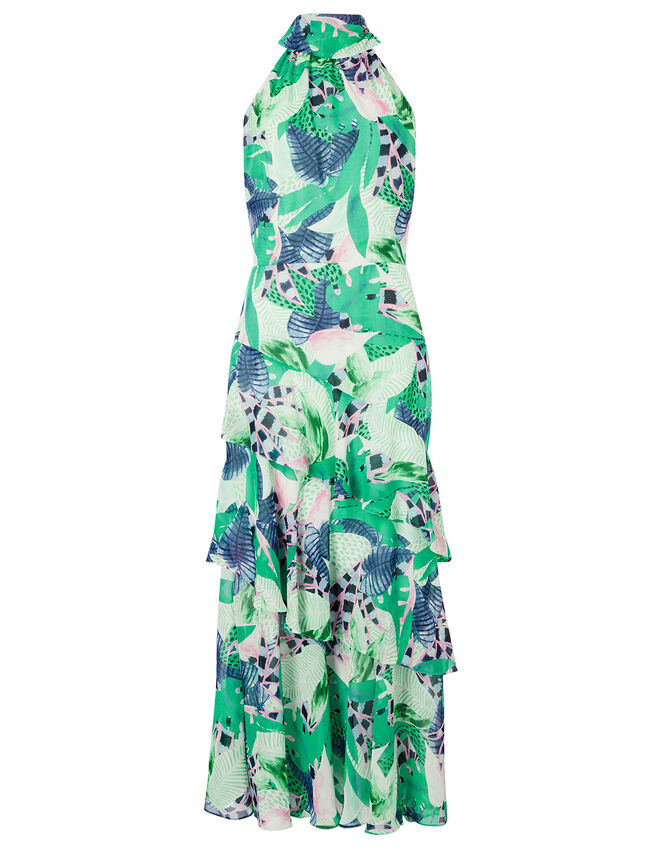 Printed Chiffon Maxi Dress, Green (GREEN), large