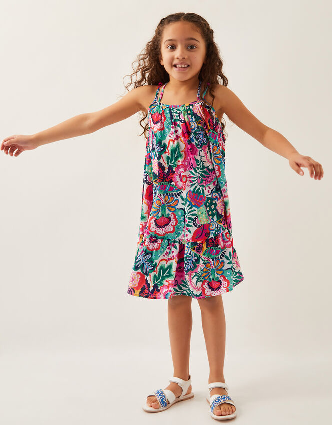 Tropical Floral Swing Dress, Green (GREEN), large